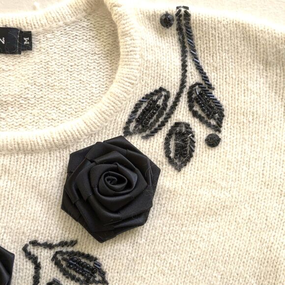 I.B. Diffusion Sweater VTG Size M Silk Angora Lambswool Rosettes Beads 80s - Picture 5 of 14